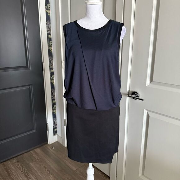 Helmut Lang Black and Navy Draped Sleeveless T-Shirt Dress Size 8 - Picture 1 of 8